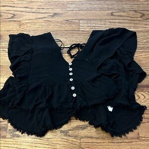 Newbury Kustom Black Ruffled Crop Top with Buttons
